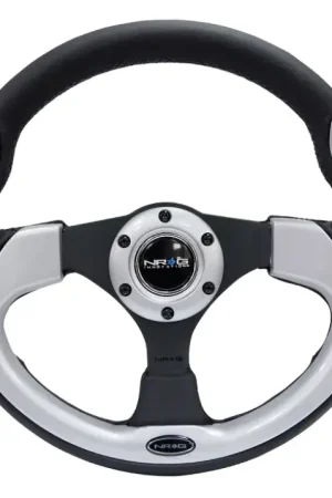 One Day Deal NRG NRG Reinforced Steering Wheel (320mm) Blk w/Silver Trim & 5mm 3-Spoke