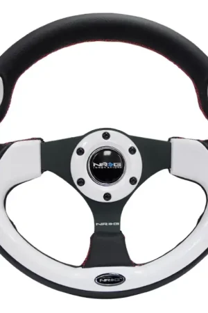 NRG NRG Reinforced Steering Wheel (320mm) Blk w/White Trim & 4mm 3-Spoke Buy Direct