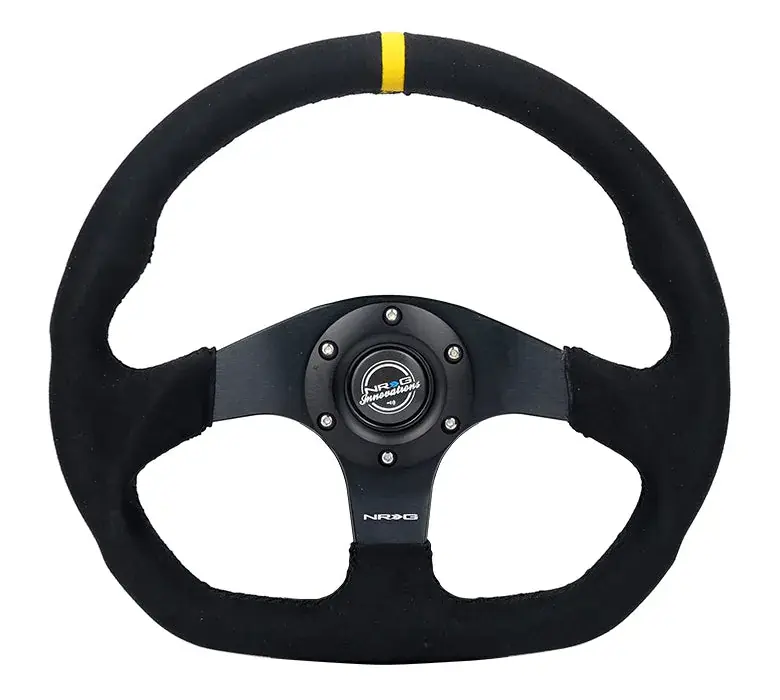 NRG NRG Reinforced Steering Wheel (320mm) Sport Alcantara Flat Bottom w/ Yellow Center Mark Hot Deal
