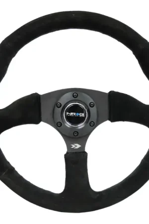 Hot Deal NRG NRG Reinforced Steering Wheel (350mm / 2.5in. Deep) Blk Suede Comfort Grip w/5mm Matte Blk Spokes