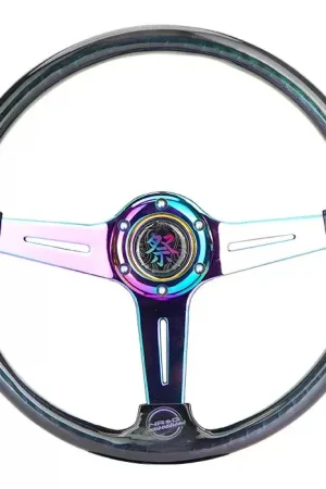 NRG NRG Reinforced Steering Wheel (350mm / 2in. Deep) Matsuri Smoke Clear Acrylic w/ Neochrome Spoke Special Discount