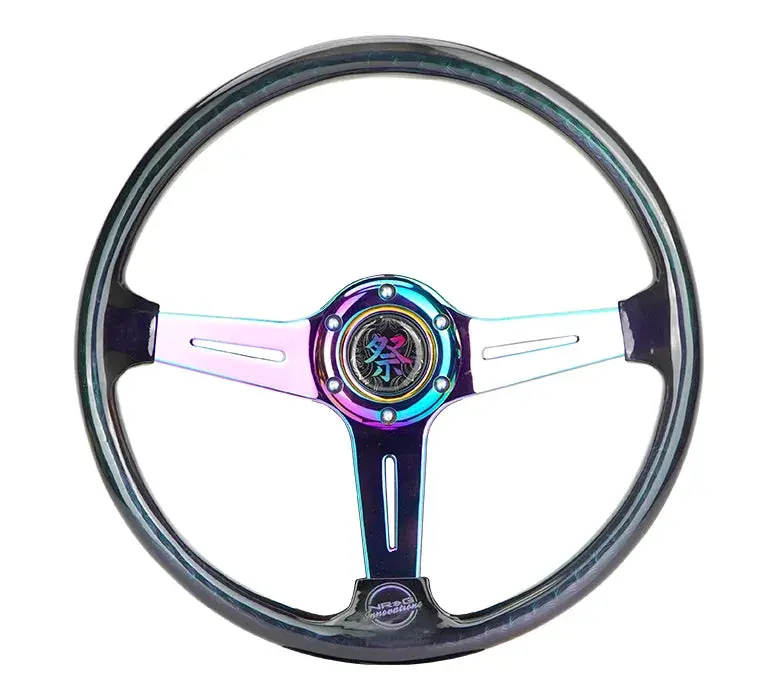 NRG NRG Reinforced Steering Wheel (350mm / 2in. Deep) Matsuri Smoke Clear Acrylic w/ Neochrome Spoke Special Discount