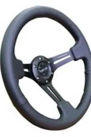 NRG NRG Reinforced Steering Wheel (350mm / 3in. Deep) Black Leather w/ Black Stitching Best Seller