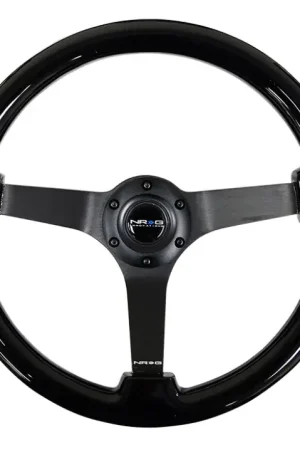 Save Now NRG NRG Reinforced Steering Wheel (350mm / 3in. Deep) Black w/Black Chrome Solid 3-Spoke Center