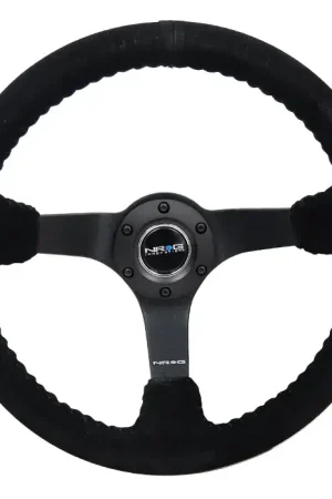 While Supplies Last NRG NRG Reinforced Steering Wheel (350mm / 3in. Deep) Blk Alcantara w/ Blk Stitching - Matte Black Spoke