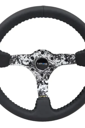Shop Now NRG NRG Reinforced Steering Wheel (350mm / 3in. Deep) Blk Leather w/Hydrodipped Digi-Camo Spokes