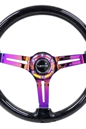 Bargain NRG NRG Reinforced Steering Wheel (350mm / 3in. Deep) Blk Multi Color Flake w/ Neochrome Center Mark