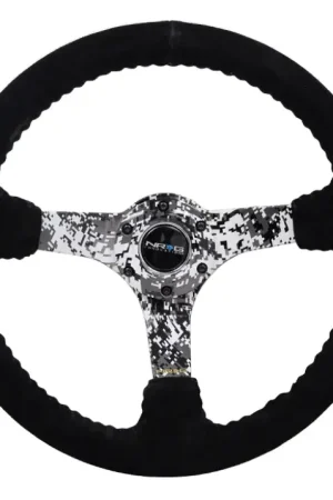 Direct From Manufacturer NRG NRG Reinforced Steering Wheel (350mm / 3in. Deep) Blk Suede w/Hydrodipped Digi-Camo Spokes
