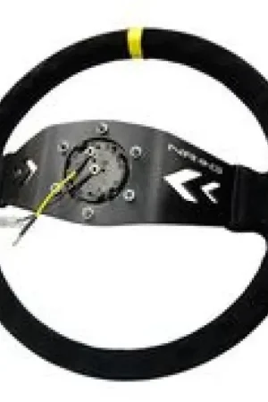 NRG NRG Reinforced Steering Wheel (350mm / 3in. Deep) Blk Suede w/NRG Arrow Cut 2-Spoke & Yellow Mark Top Pick