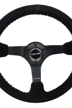Next Day Delivery NRG NRG Reinforced Steering Wheel (350mm / 3in. Deep) Blk Suede/Blk Bball Stitch w/5mm Matte Black Spoke