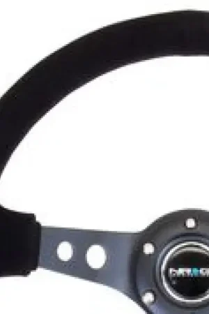 NRG NRG Reinforced Steering Wheel (350mm / 3in. Deep) Blk Suede/Blk Stitch w/Black Circle Cutout Spokes Special Offer