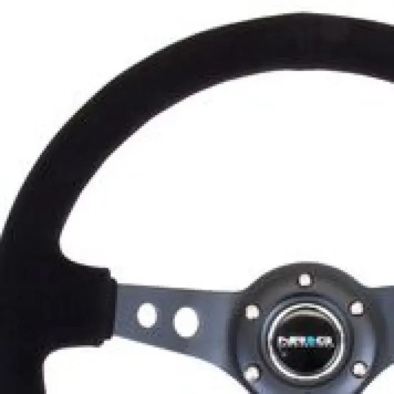NRG NRG Reinforced Steering Wheel (350mm / 3in. Deep) Blk Suede/Blk Stitch w/Black Circle Cutout Spokes Special Offer