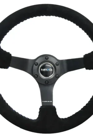 NRG NRG Reinforced Steering Wheel (350mm / 3in. Deep) Blk Suede/Blue BBall Stitch w/5mm Matte Blk Spokes Free Returns
