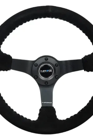 NRG NRG Reinforced Steering Wheel (350mm / 3in. Deep) Blk Suede/Silver BBall Stitch w/5mm Mt. Blk Spokes Price Cut