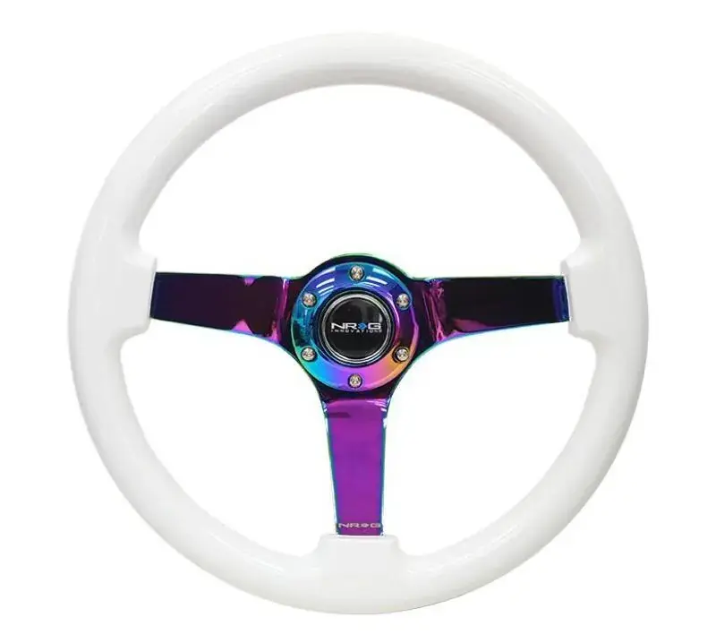 NRG NRG Reinforced Steering Wheel (350mm / 3in. Deep) Classic White w/4mm Neochrome Solid 3-Spoke Get Yours
