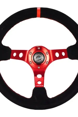 NRG NRG Reinforced Steering Wheel (350mm / 3in. Deep) Red Suede w/Black Stitch Save Now