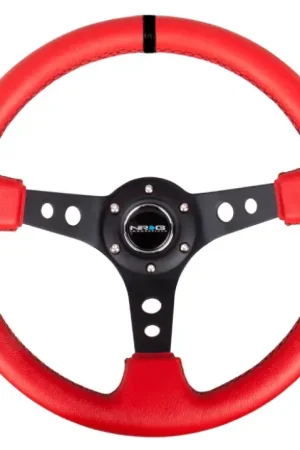Price Drop NRG NRG Reinforced Steering Wheel (350mm / 3in. Deep) Red Suede w/Blk Circle Cutout Spokes