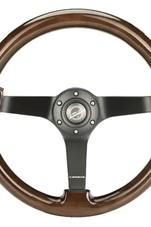 Professional Grade NRG NRG Reinforced Steering Wheel (350mm) Dark Wood Grain - 3in Deep - Black 3-Spoke Center