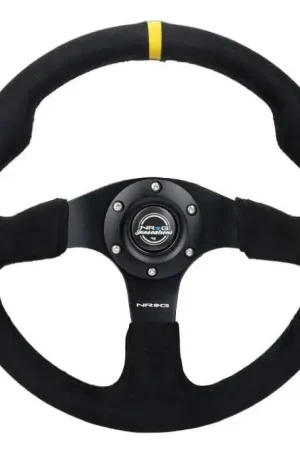 Fan Favorite NRG NRG Reinforced Steering Wheel (350mm/ 3in. Deep) Alcantara w/ Yellow Center w/ Black Stitch