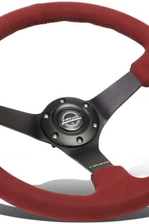Direct From Factory NRG NRG Reinforced Steering Wheel (350mm/ 3in. Deep) Black Spoke/ Burgundy Alcantara w/ Black Stitch