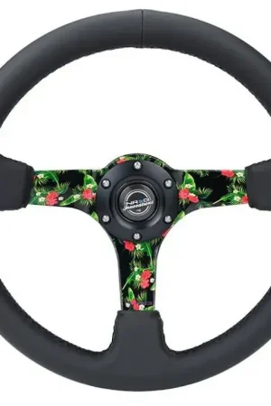 Direct From Factory NRG NRG Reinforced Steering Wheel (350mm/ 3in. Deep) Matte Black Spoke/Black Leather/ Yellow Center