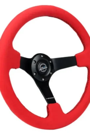 NRG NRG Reinforced Steering Wheel (350mm/3in. Deep) Matte Black Spoke/ Red Alcantara w/ Black Stitching Get Yours