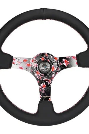 Brand New NRG NRG Reinforced Steering Wheel (350mm/3in.) Hydro Dipped Sakura Floral w/ Pink Suede Black Stitch