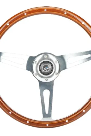 Trusted Brand NRG NRG Reinforced Steering Wheel (360mm) Dark Wood Grain w/Chrome 3-Spoke Center