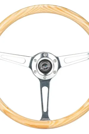 Free Delivery NRG NRG Reinforced Steering Wheel (380mm) Light Wood Grain w/3-Spoke Center Shinny Chrome