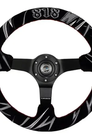 NRG NRG Reinforced Steering Wheel (3in. Deep) Jeff Jones Sig Blk Suede, Red Stich, Car Livery Embroidery Clearance