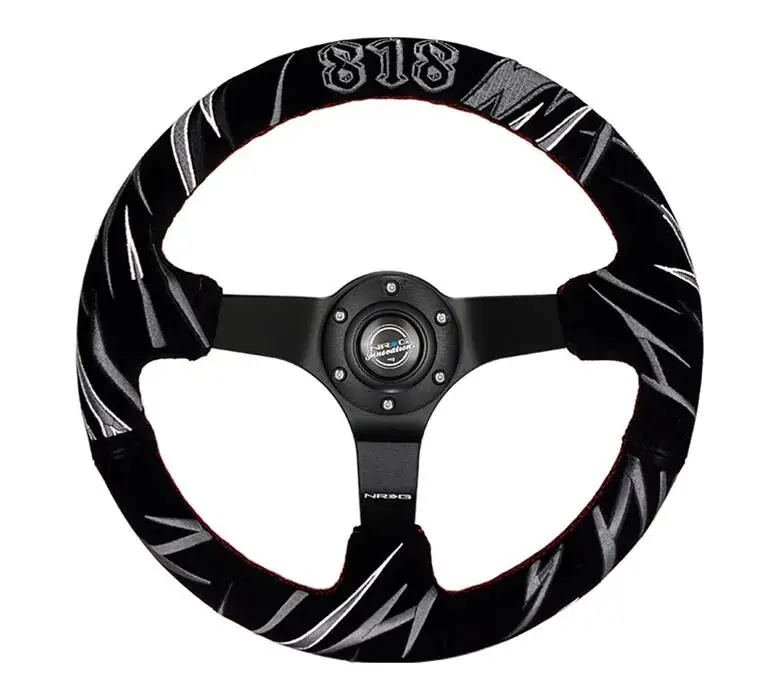 NRG NRG Reinforced Steering Wheel (3in. Deep) Jeff Jones Sig Blk Suede, Red Stich, Car Livery Embroidery Clearance