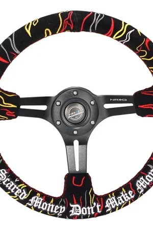 NRG NRG Reinforced Steering Wheel (3in. Deep) Ryan Litteral Sig Red Alcan, Red Stich, Flame Embroidery Bargain