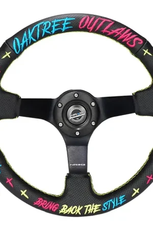 Wholesale NRG NRG Reinforced Steering Wheel - Oak Tree Outlaws 3in Deep/5mm Blk Spk 350mm Wheel - Blk Perf Lthr