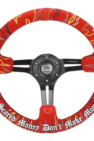 NRG NRG Reinforced Steering Wheel R Litteral Sig 3in Deep/5mm Chrm Spk - Red Alc w/ Red Stitch Mega Sale