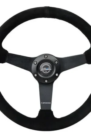 No Minimum Order NRG NRG Sport Steering Wheel (350mm / 1.5in Deep) Black Suede/Black Stitch w/Matte Black Solid Spokes