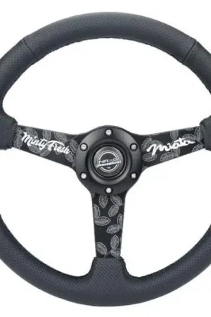 Warranty Included NRG NRG Sport Steering Wheel (350mm/ 1.5in. Deep) Black Etched Spokes/ Black Leather w/ Black Stitch