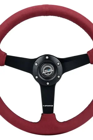 NRG NRG Sport Wheel (350mm) 3 Solid Spokes - 1.5in Deep - Burgundy - Micro Suede - Black Stitching Holiday Sale
