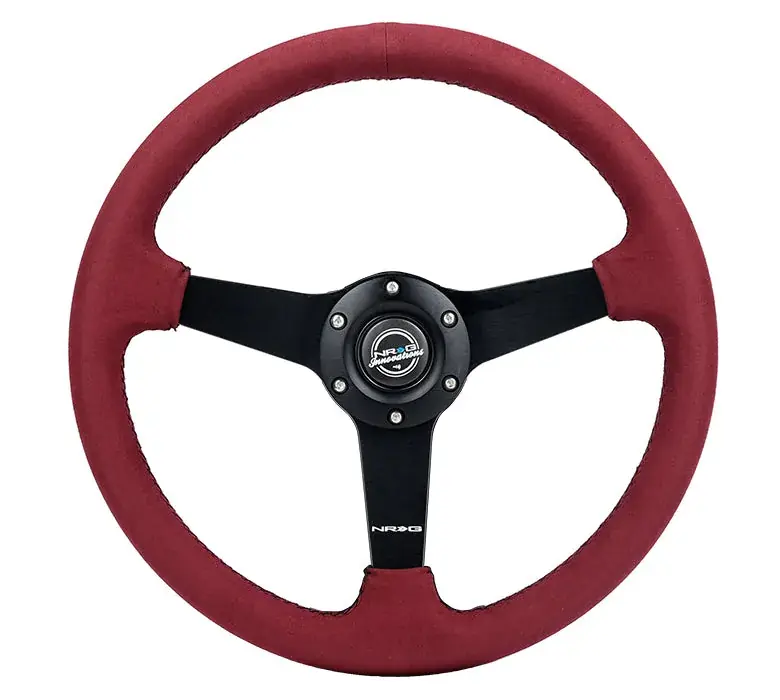 NRG NRG Sport Wheel (350mm) 3 Solid Spokes - 1.5in Deep - Burgundy - Micro Suede - Black Stitching Holiday Sale