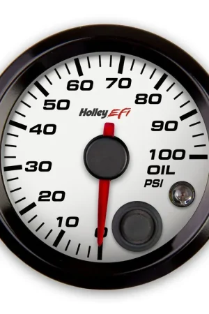 Holley EFI Oil Pressure Gauge Oil Pressure Gauge - Standard 2-1/16" size - CAN - 0-100 PSI - White Face - Black Bezel Direct From Manufacturer