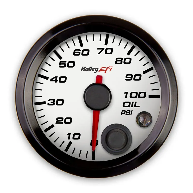 Holley EFI Oil Pressure Gauge Oil Pressure Gauge - Standard 2-1/16" size - CAN - 0-100 PSI - White Face - Black Bezel Direct From Manufacturer