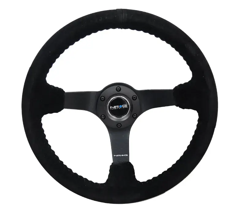 Hot Picks NRG Reinforced Steering Wheel - Forrest Wang Signature 3in Deep 5mm Spoke 350mm - Blk w/ Grn Palm Trees
