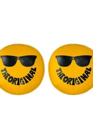 Limited Time KC HiLiTES Retro 8in Round Yellow Vinyl Light Cover w/ Black KC The Original Logo (Pair)