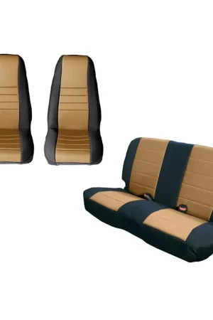 Professional Grade Rugged Ridge Seat Cover Kit Black/Tan 80-90 Jeep CJ/YJ